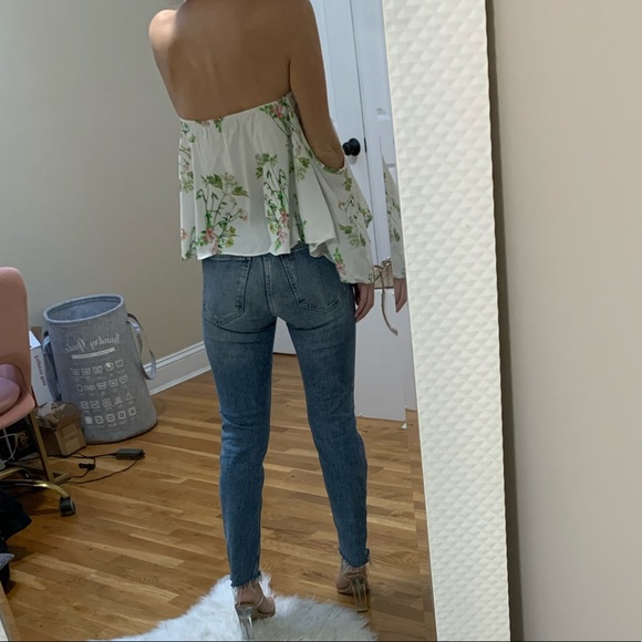 white strapless floral print top🌸 - Picture 2 of 5